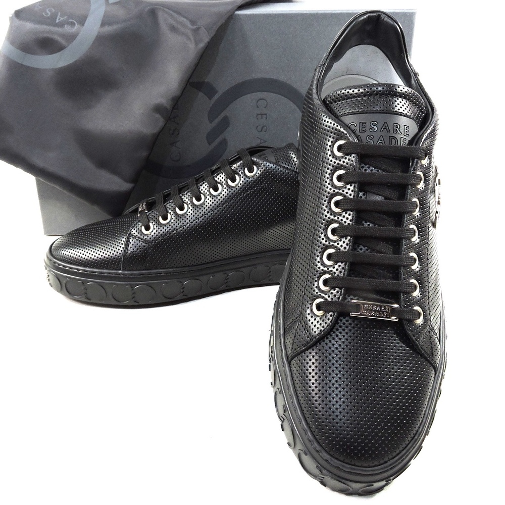 CASADEI 🇮🇹 MEN'S BLACK SOFT LEATHER COMFORT FASHION SNEAKERS - Picture 8 of 8